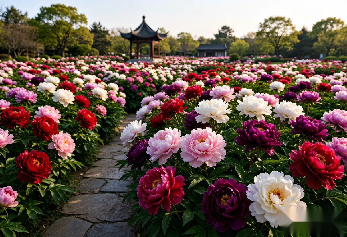 Luoyang peony blooms in a spring garden