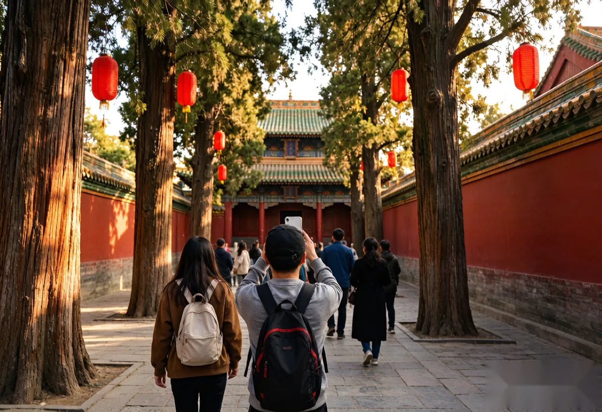 A cultural tourism scene at Guanlin Temple, Luoyang