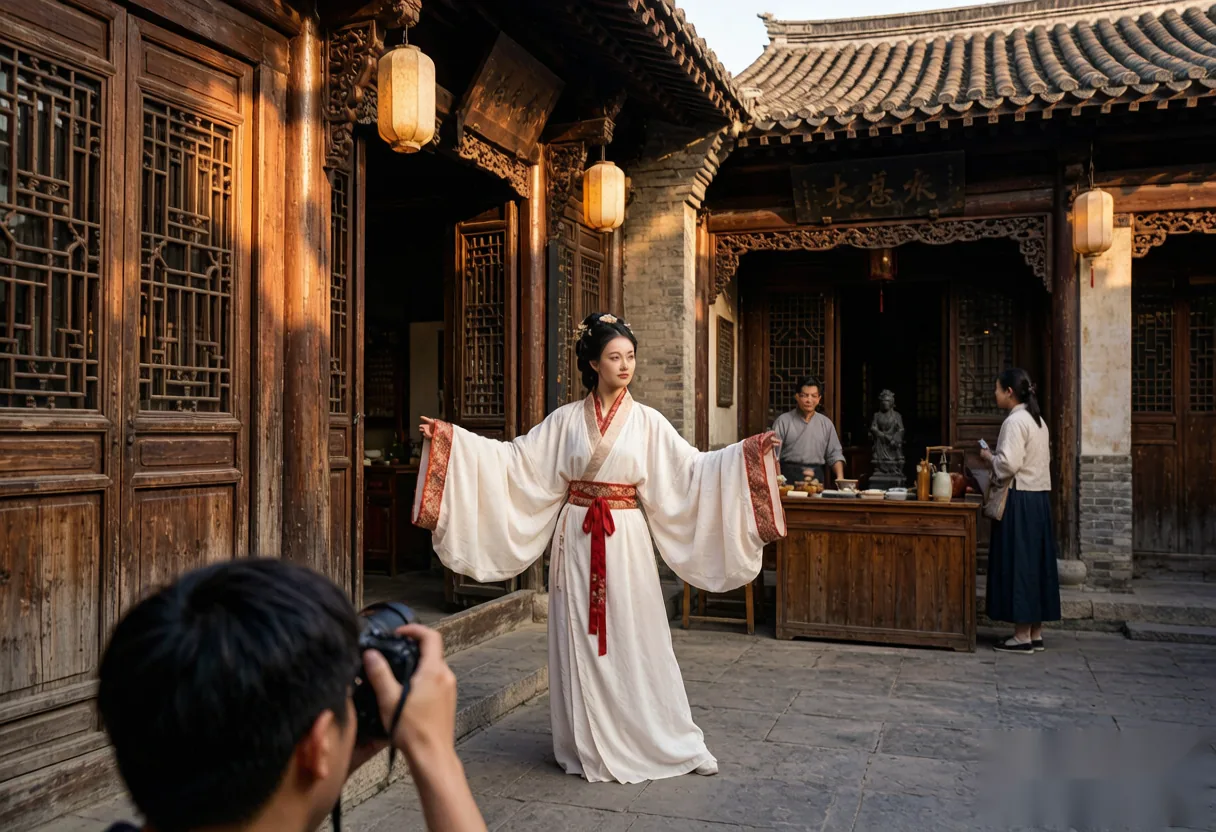 A cultural experience in Luoyang wearing traditional Hanfu clothing