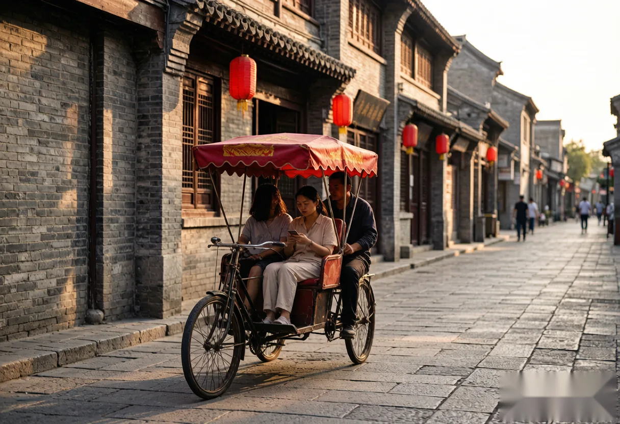 A local pedicab on a Luoyang street, a traditional form of transport