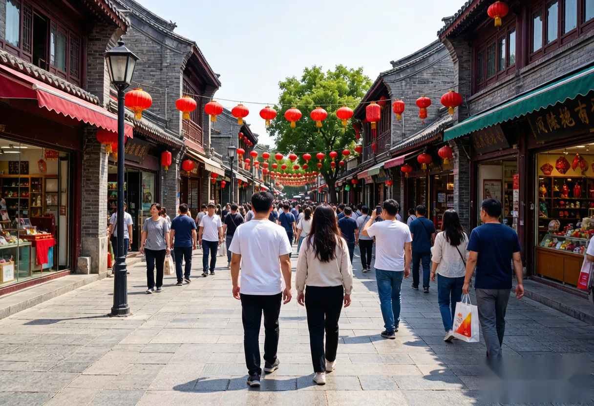 Walking street in Luoyang during the daytime with traditional shops
