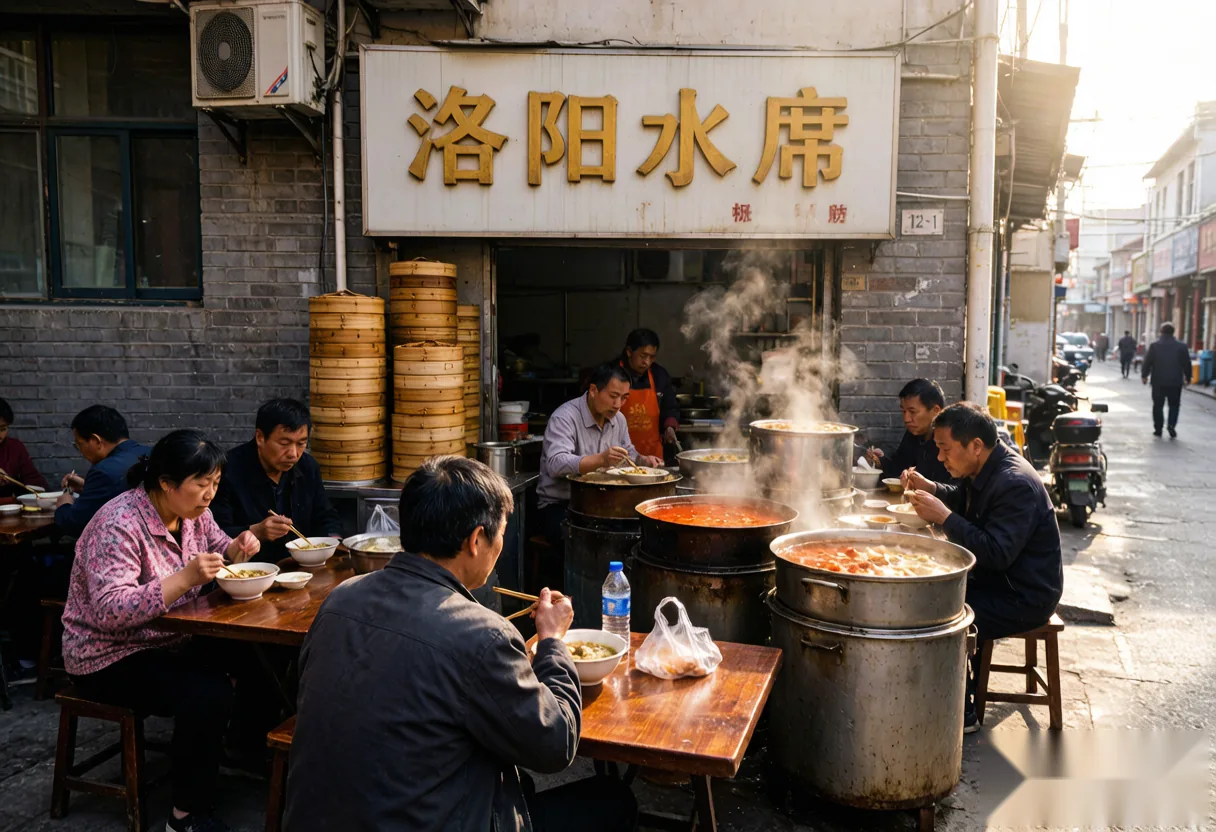 A traditional Luoyang breakfast scene at a local morning soup shop