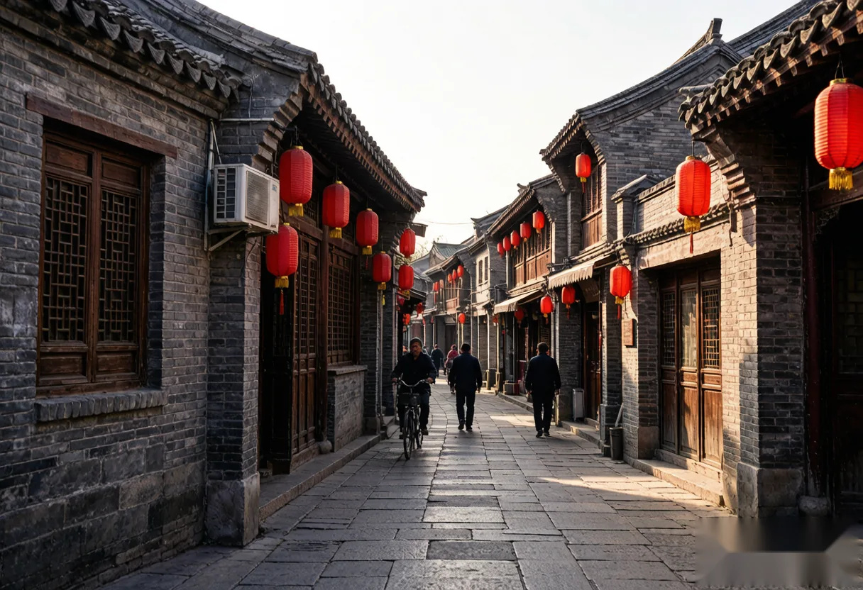 Historical street in Luoyang's old town with traditional architecture