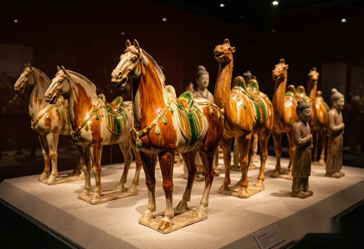 Tang Sancai tri-colour pottery on display at the Luoyang Museum