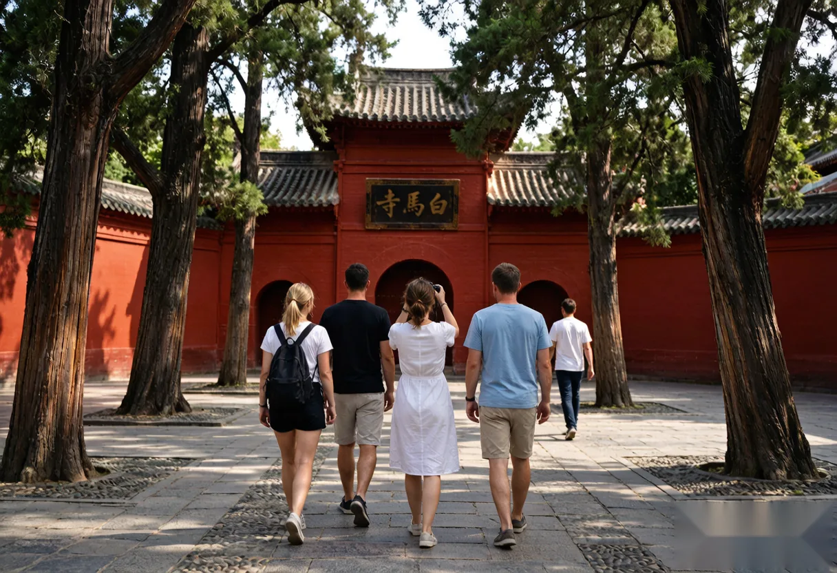 International visitors exploring White Horse Temple, Luoyang